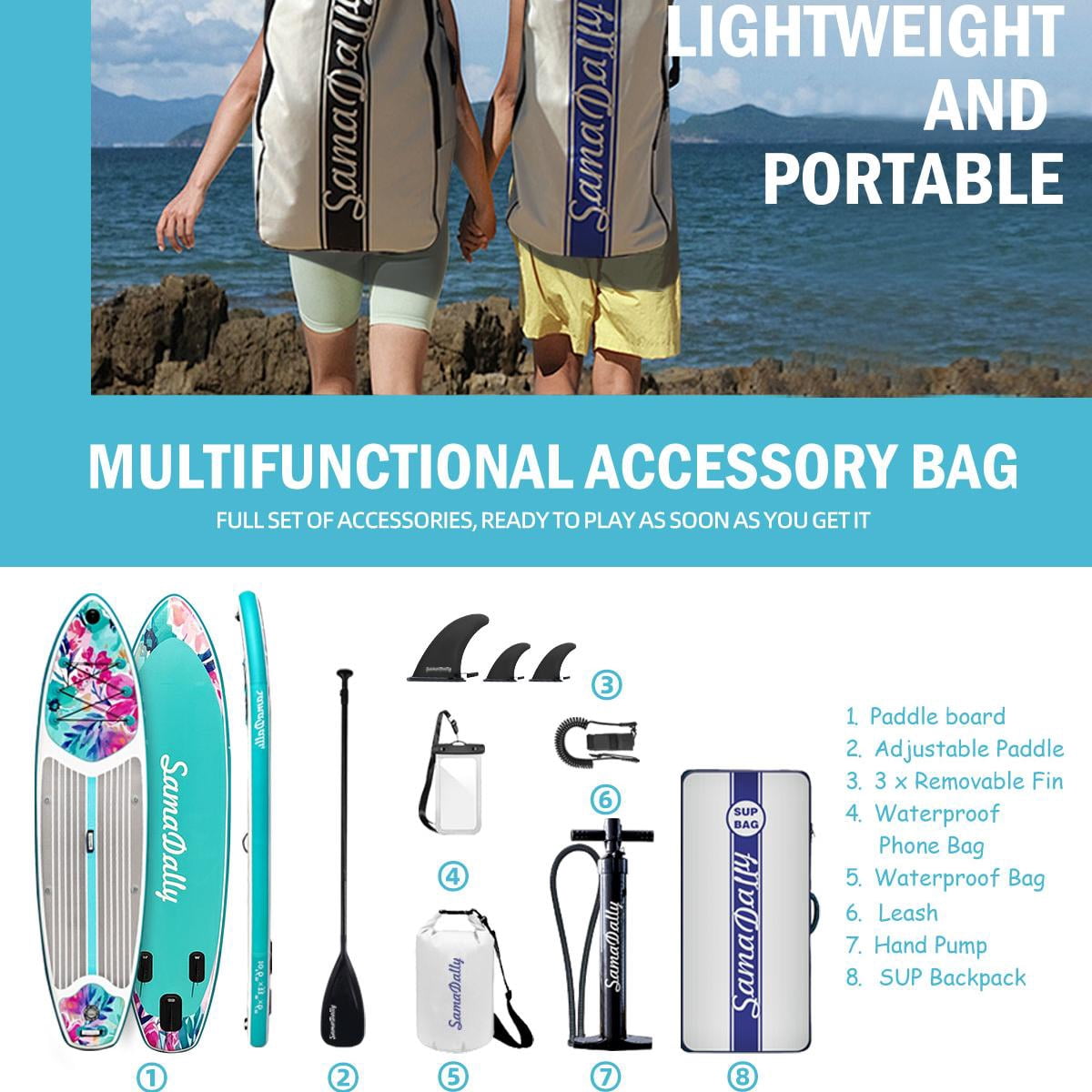 10.6’Stand Up Paddle Board for Adults, 33''Inflatable Paddle Board Comes with Complete Paddleboard Accessories Pump, Backpack, Paddle & Removable Fins