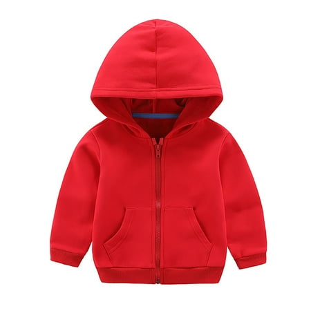 

LNWUY Unisex Boys Girls Winter Warm Cotton Zip Up Hooded Sweatshirts Toddler Kids Solid Fleeced Lined Hoodie Outwear Red 120