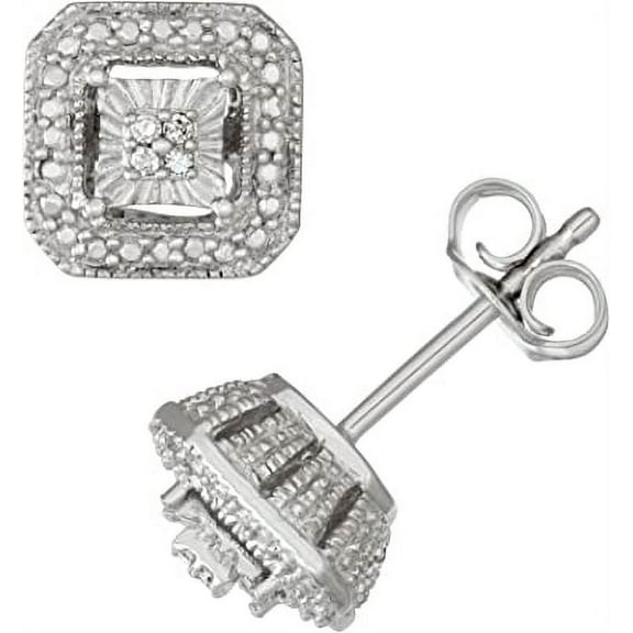 MyDiamondBox 925 Sterling Silver Diamond Stud Earrings - Solitaire Look, Square Shape Stud Earrings - for Women