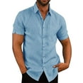 thumbnail image 3 of LUXUR T-shirt Homme Col à Revers T-shirt Manches Courtes Hauts Amples Chemises d'Été Col Rabattu Blouse Bleu 3TG, 3 of 6