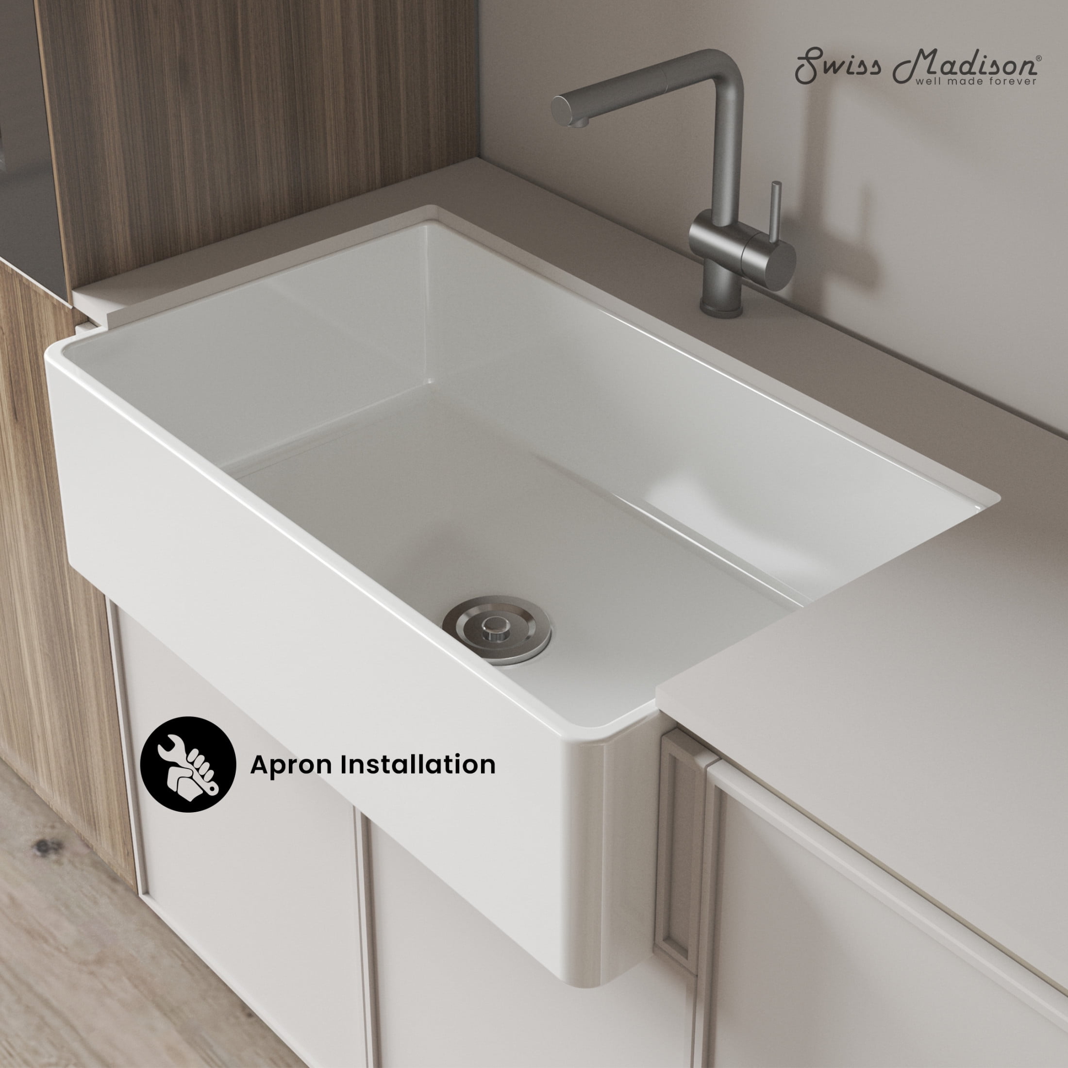 Elegance 33" Single Basin Fireclay Farmhouse Kitchen Sink in Glossy White