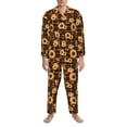 thumbnail image 3 of Salouo Brown Plaid Sunflower Print Button-Front Long Sleeve Pajama Set for Men, Soft 2Pjs Men's Long Sleeve Sleepwear-X-Large, 3 of 7