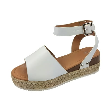 LoyisViDion Clearance Sandals for Women Woman Summer Sandals Open Toe Casual Platform Wedge Shoes Casual Canvas Shoes Flash Picks White 5.5