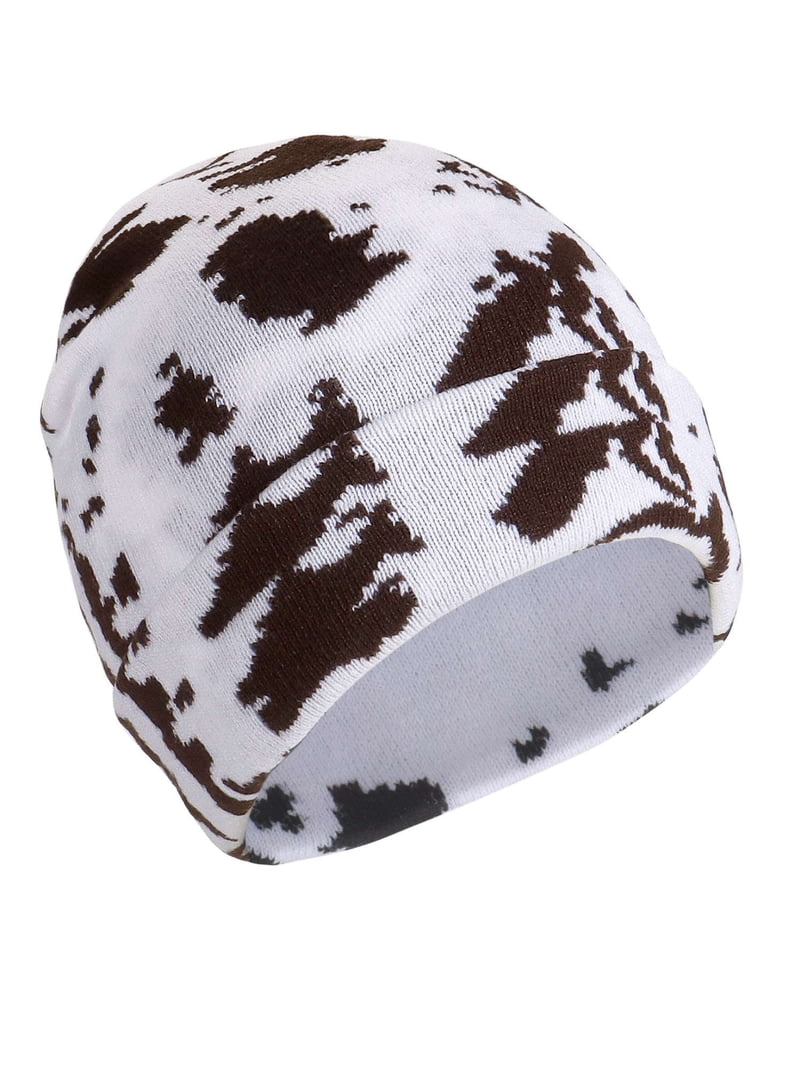 WARM WHITE ANIMAL PRINT BEANIE Unisex Beanies Hats Men Women Leopard Print Beanie Crossed  main image 2