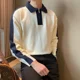thumbnail image 3 of Suéteres de punto para hombre, estilo coreano, blanco, con cremallera, ropa para hombre, pulóveres, polos empalmados, holgados, S, diseñador, moda de lujo AV, 3 of 5