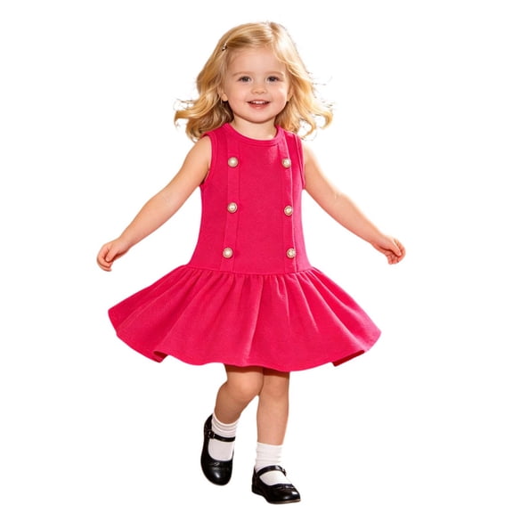 MEZZALL Toddler Girls Sleeveless Ruffles Dress Dance Party Dresses O-Neck Solid Color Stylish Sundress