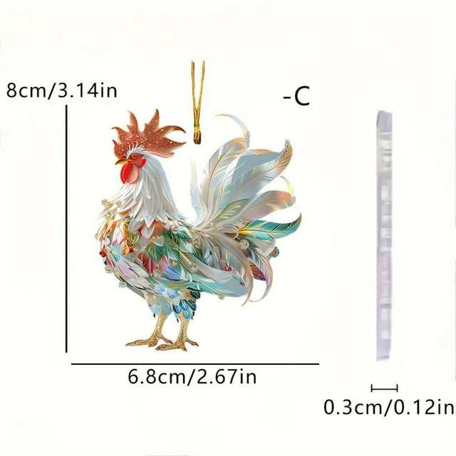 Colorful Acrylic Rooster Car Ornament, Cute Pendant for Backpack, Car Interior Decoration, Easy Install