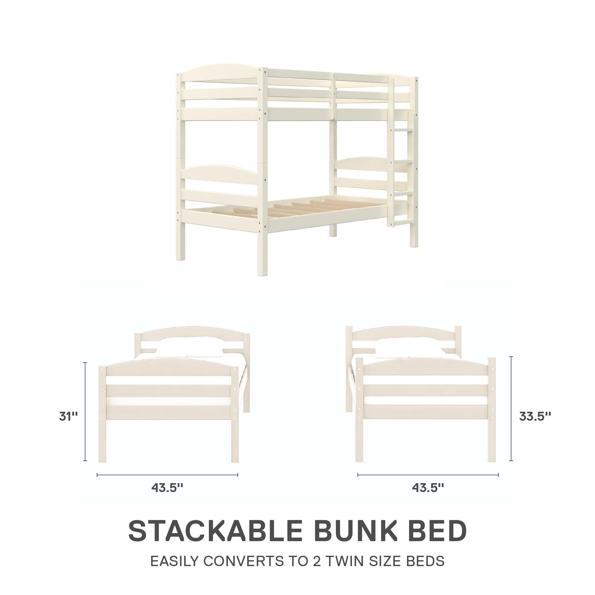 Better Homes & Gardens Leighton Solid Wood Twin-over-Twin Convertible Bunk Bed, Vanilla