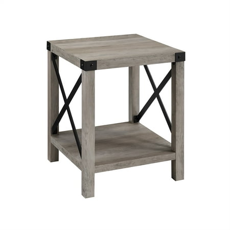 18" Square Wood and Metal X Side Table in Grey Wash