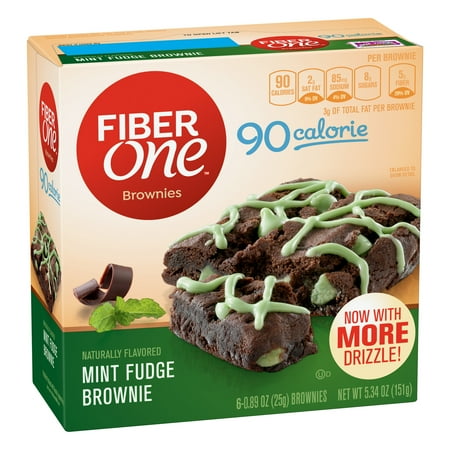 Fiber One Brownies 90 Calorie Mint Fudge Brownie 6 Fiber Bars 5.34 oz