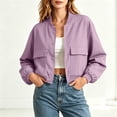 thumbnail image 2 of Jacket Women Short Cropped Jacket Button Down Long Sleeve Casual Varsity Jackets with Pockets Purple S(S), 2 of 9