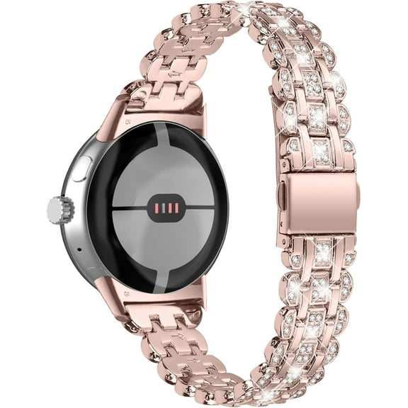 KOMI Compatible with Google Pixel Watch 3 41mm Bands for Women Men, Glitter Diamond Metal Replacement Band Accessories Straps Bracelet Wristbands for Google Pixel Watch 2/Pixel Watch Pink