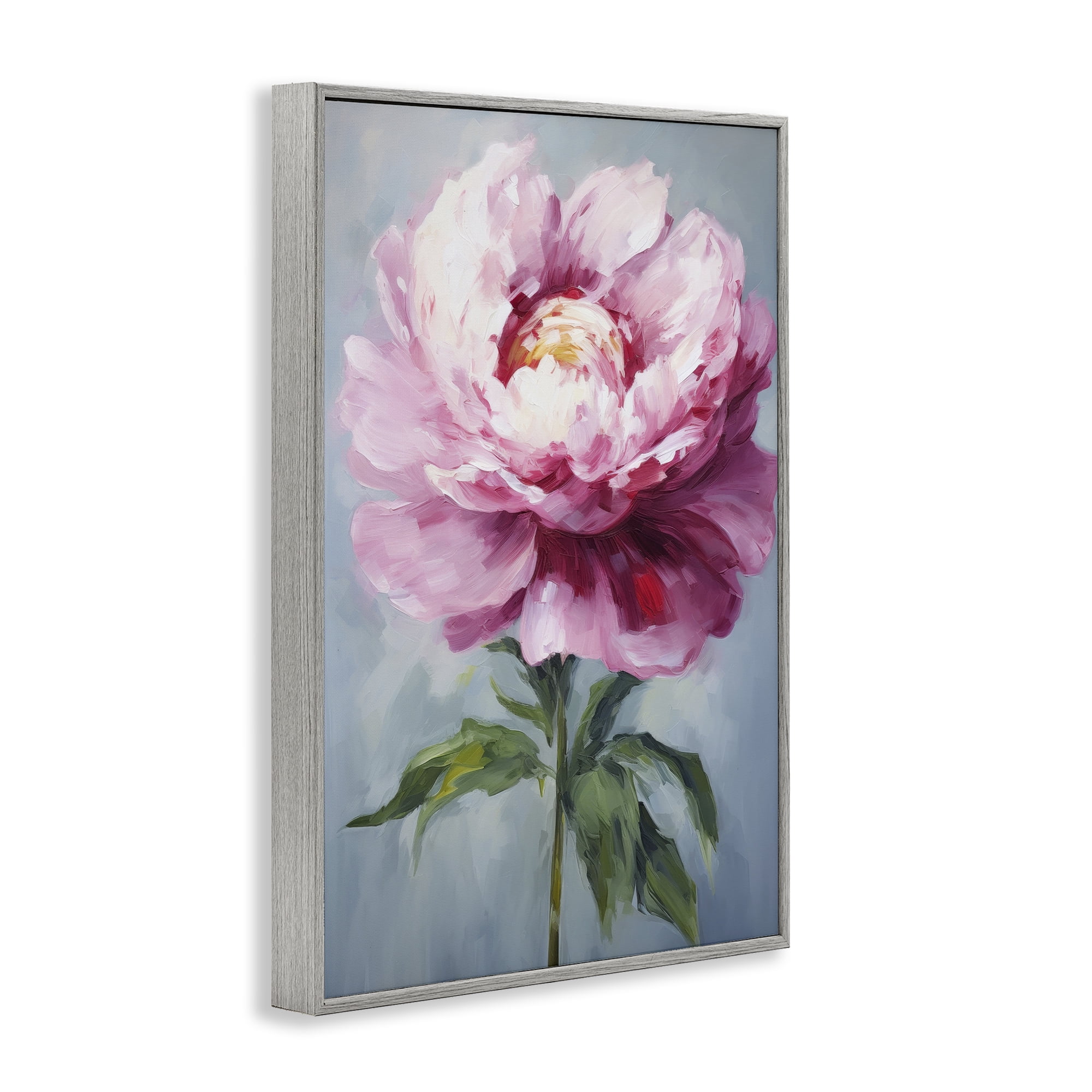 Stupell Industries Pale Pink Floral Botanical & Floral Painting Gray Framed Art Print Wall Art, 12 x 18