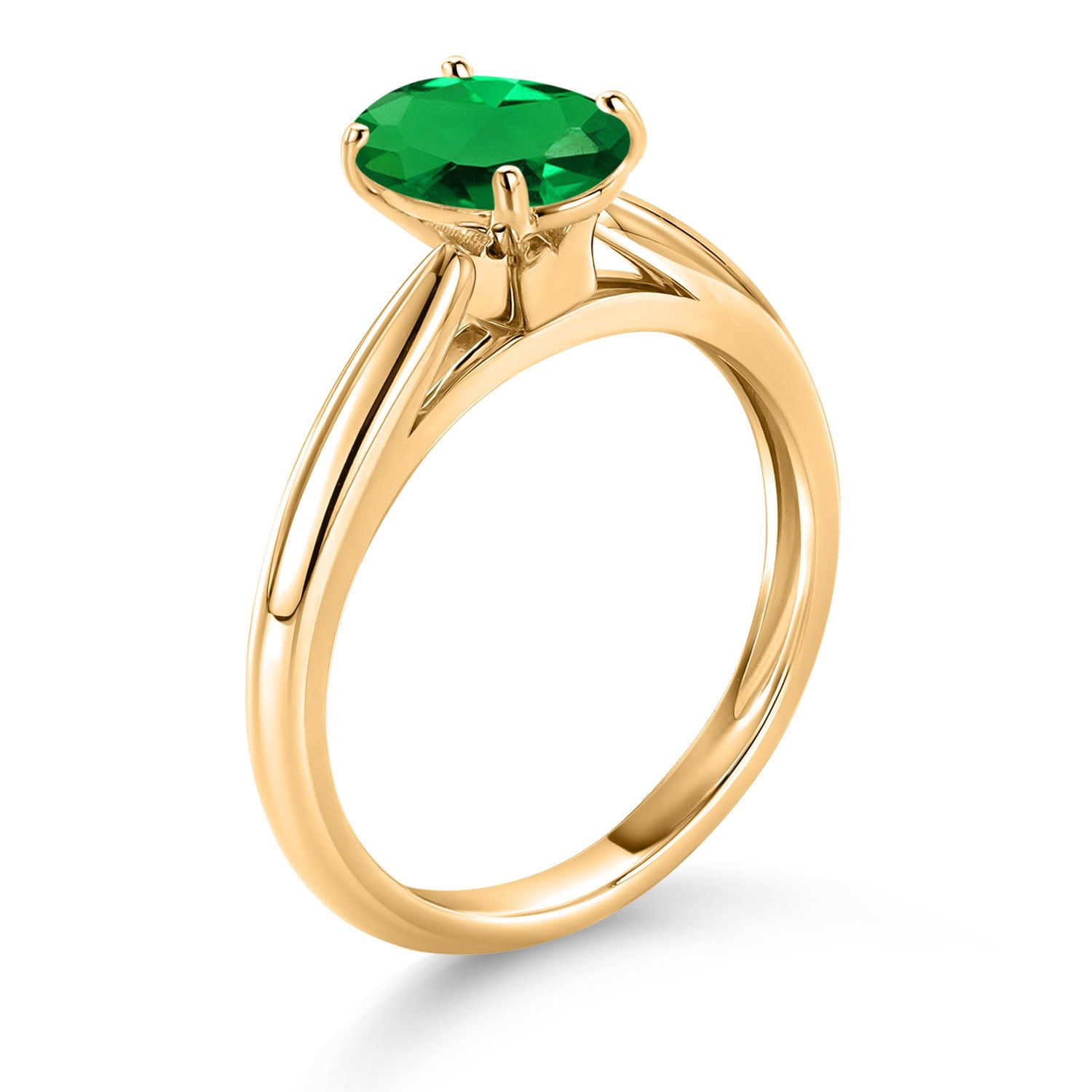Gem Stone King 10K Yellow Gold Green Nano Emerald Solitaire Engagement Ring for Women (0.75 Cttw, Oval 8X6MM, Gemstone May Birthstone, Available in Size 5, 6, 7, 8, 9)