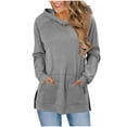 thumbnail image 2 of Otntypg Lightweight Hoodies for Women with Pockets Casual Split Hem Long Sleeve Hooded Pullover Sweatshirts Trendy Solid Color Basic Athletic Tunic Blouse Gray S, 2 of 10