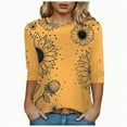 thumbnail image 2 of Towmus Women's 3/4 Sleeve Summer Tops Plus Size T Shirts Loose Fit Crew Neck Casual Tops Summer Sunflower Print Shirts Elbow Length Graphic Tees, 2 of 5