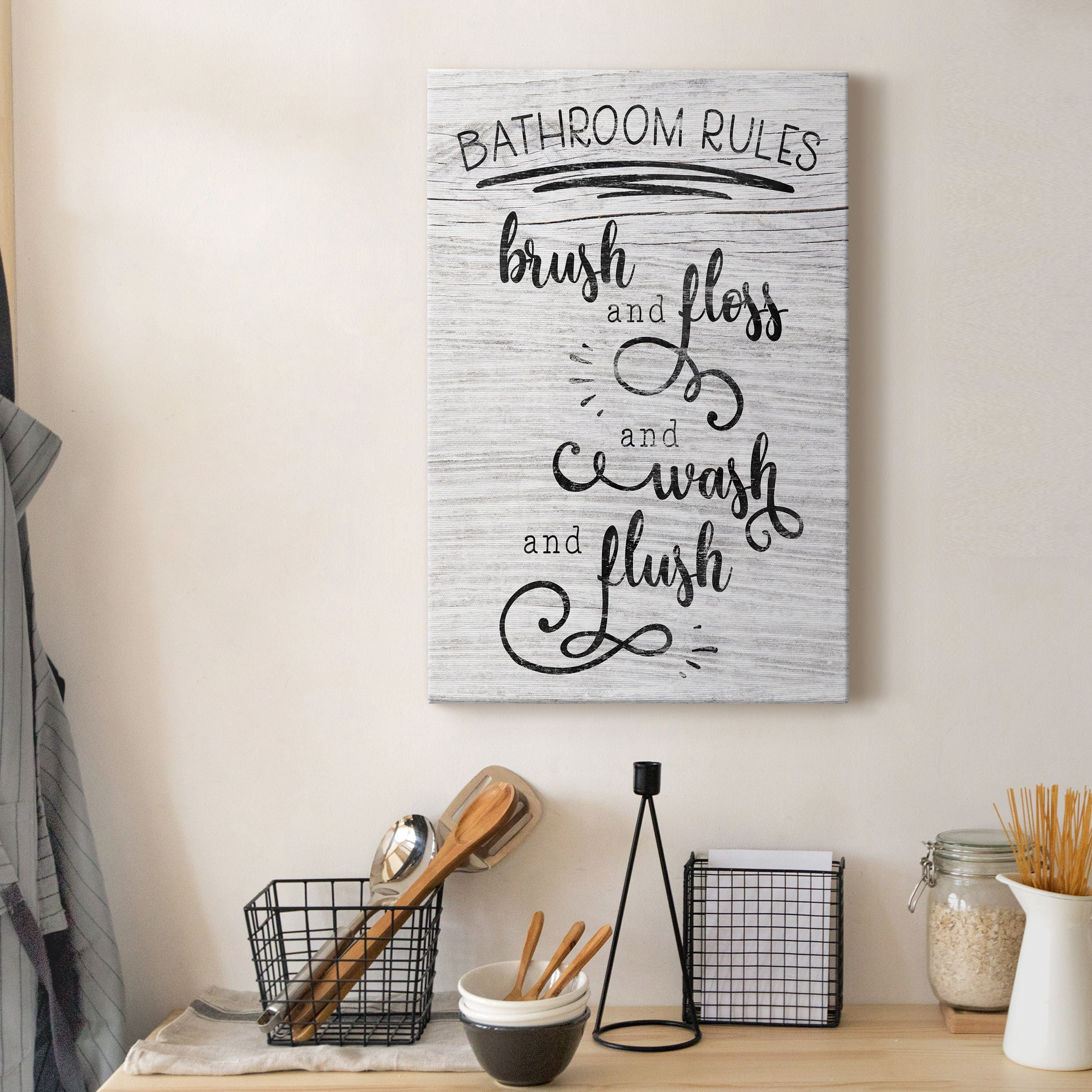 Bathroom Rules Premium Gallery Wrapped Canvas - Ready to Hang - 18 x 27