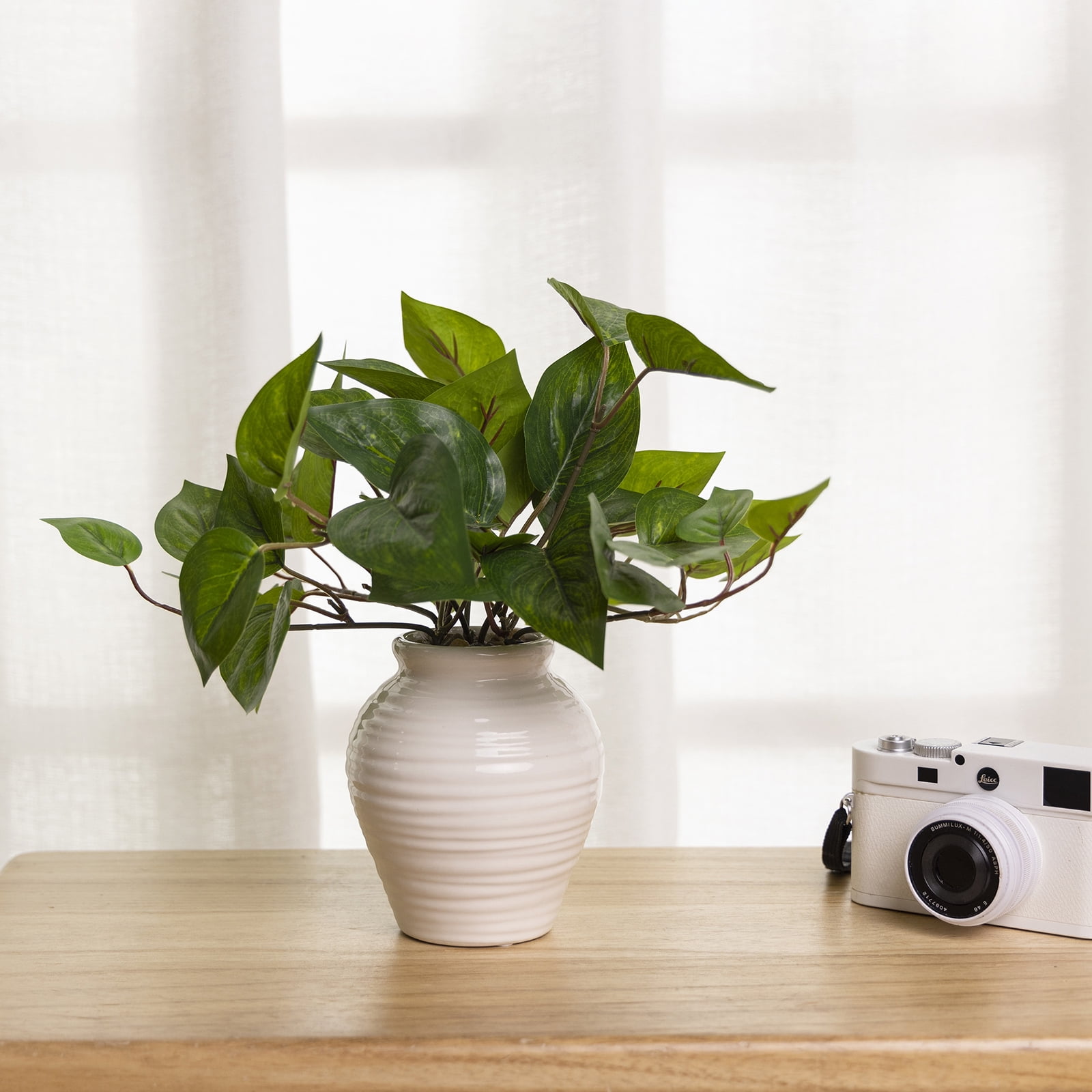 (4 pack) Mainstays 11” Artificial Golden Pothos in White Color Ceramic Pot