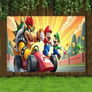Super Mario Party banner decoration background poster, suitable for garden decoration, outdoor camping decoration, room decoration, bedroom and living room decoration, and festival decoration