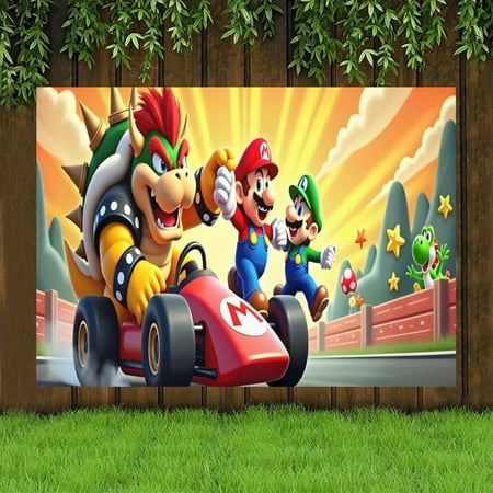 Super Mario Party banner decoration background poster, suitable for garden decoration, outdoor camping decoration, room decoration, bedroom and living room decoration, and festival decoration