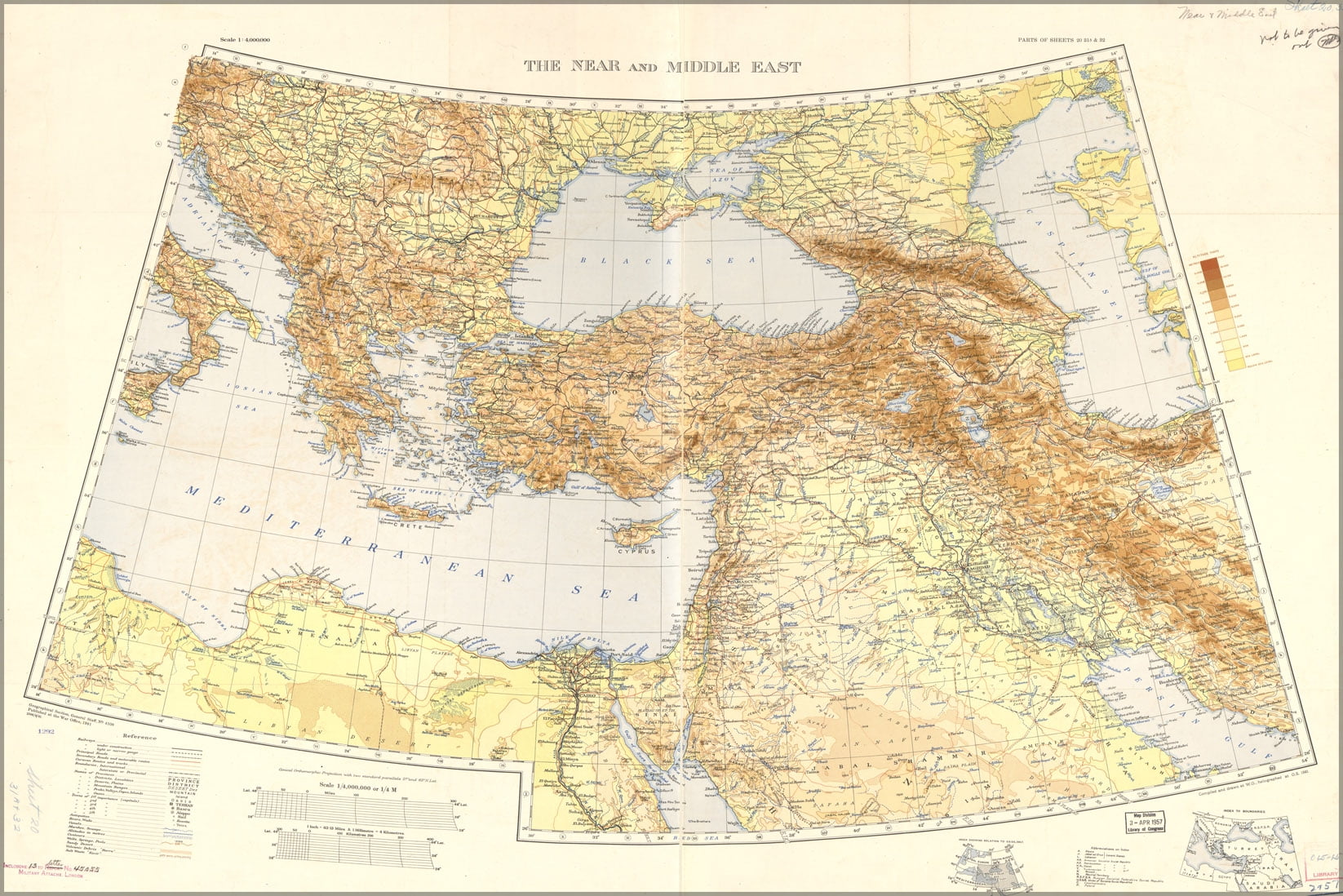 24"x36" Gallery Poster, war office map Middle East & Balkans 1940