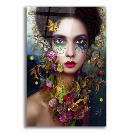 Epic Art 'Floral la Femme Portrait 4' by Romantz Art, Acrylic Glass Wall Art, 12"x16"