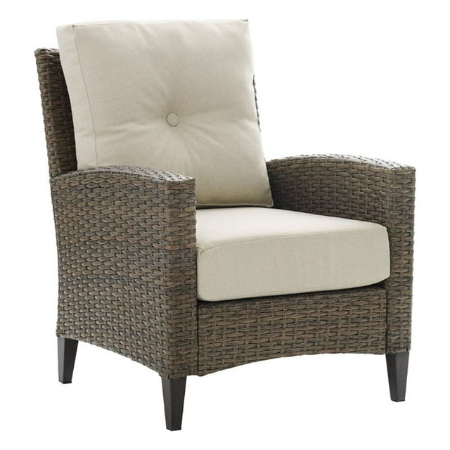 Crosley Rockport Outdoor Wicker High Back Arm Chair in Oatmeal