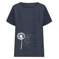 thumbnail image 5 of Summer Short Sleeve T-Shirts for Women Quick Dry Lightweight Floral Graphic Tees Casual Crew Neck Loose Linen Tee Shirts Navy Tops,Size S-2XL, 5 of 6