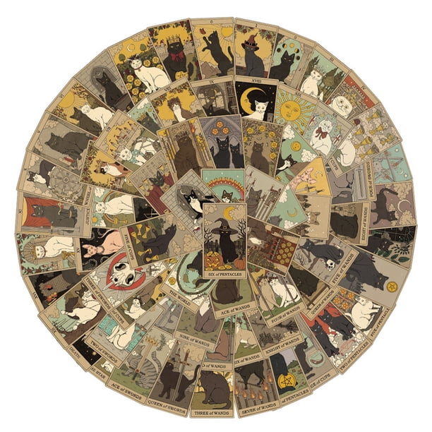 Pegatinas retro con forma de gato, cartas de tarot, anime, 72 unidades, paquete de 3 a 8 cm