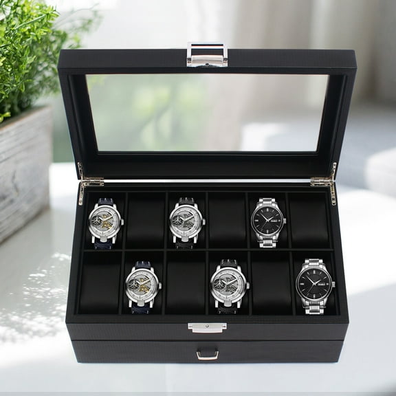 24 Slot 2-layer Jewelry Watch Box Case Organizer Mens Watch Display Box & Lock