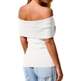 thumbnail image 4 of Short Sleeved Women's Off The Shoulder Sweaters Casual Knit Y2K Going Out Tops Blouses, 4 of 5