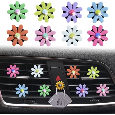 8 Pcs Daisy Air Vent Clips, Cute Flower Car Air Fresheners Vents Clips Car Diffuser Vent Clips Glam Car Interior Decor Charm Cute Daisy Car Decoration Car Accessories