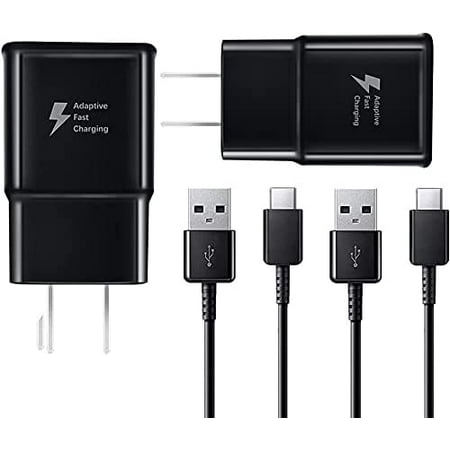 Adaptive Fast Charger Kit,OEM Quick Charge USB Wall Charger for Samsung Galaxy S20/Note 10/S10/S9/S8/S8 Plus/Note8/9 {2 Type-C Cables + 2 Wall Chargers}Charge up to 50% Faster (Black)