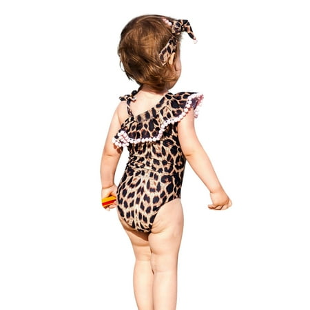 

Toddler Baby Kids Girls Ruffles Tassels Leopard Printed Off Shoulder Swimsuit Lovely Sweet Bathing Suit Beachwear Swimwear Holiday