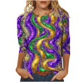 thumbnail image 1 of Penkiiy Blouse Carnaval Manches 3/4 Chemise de Printemps Quotidienne Tee Imprimé Masque Blouse Mardi Gras Col Rond 2024 Tee Tunique Habillée 3TG Multicolore, 1 of 5