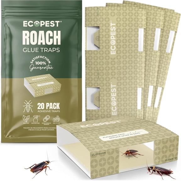 Roach Glue Traps – 20 Pack | Sticky Indoor Glue Traps with Natural Attractant | Traps Roaches and Other Insects | Adhesive Cockroach Motel, Bait Trap, Monitor, Killer and Detector for Pest Control
