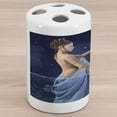 thumbnail image 1 of Astrology Ceramic Toothbrush Holder, Aquarius Lady with Pail in the Sea Water Signs Saturn Mystry at Night Stars, Versatile Countertop for Bathroom, 4.5" X 2.7", Blue Dark Blue, by Ambesonne, 1 of 4