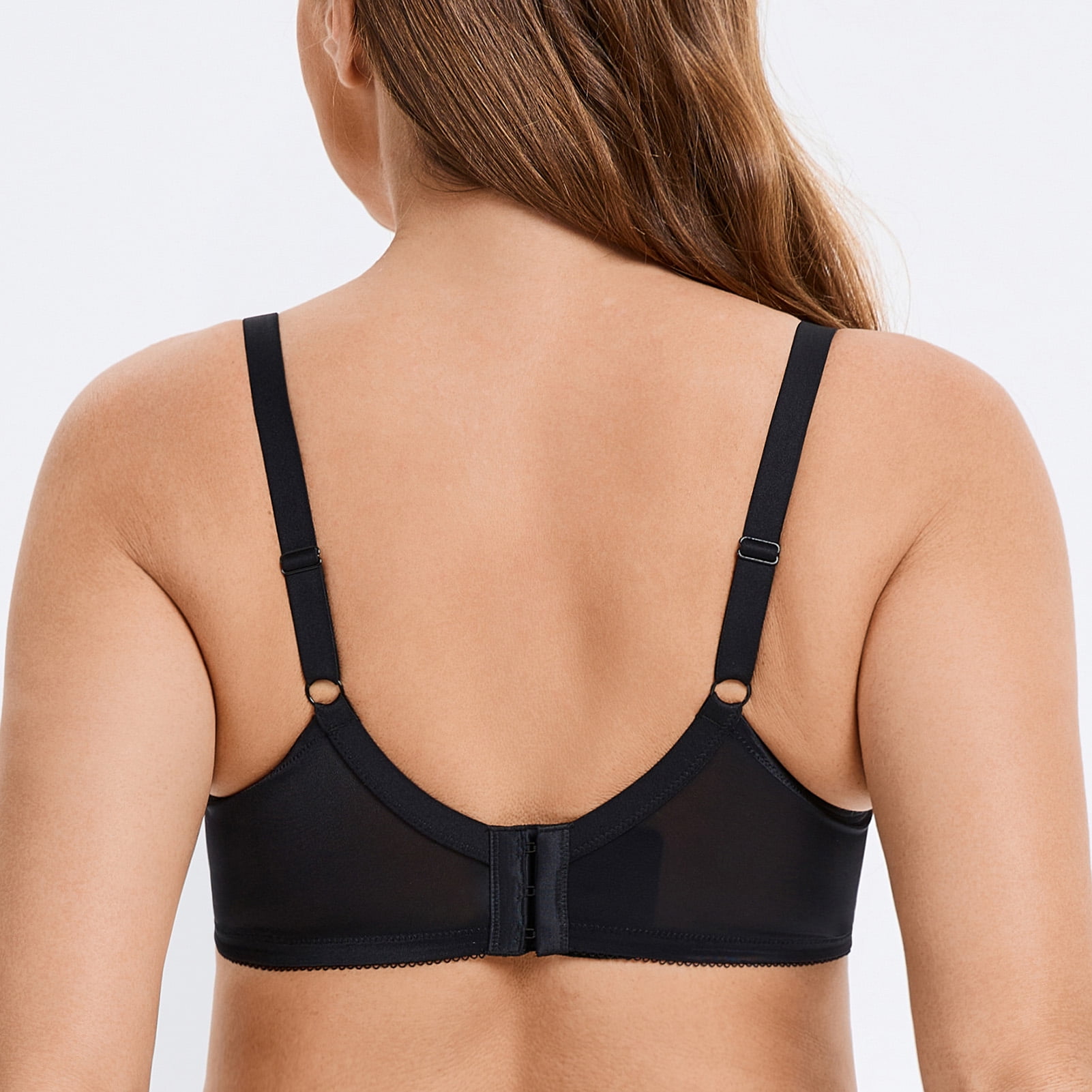 MELENECA Women's Minimizer Bras for Large Bust Underwire Plus Size Full Coverage Lace Bras Black 42E