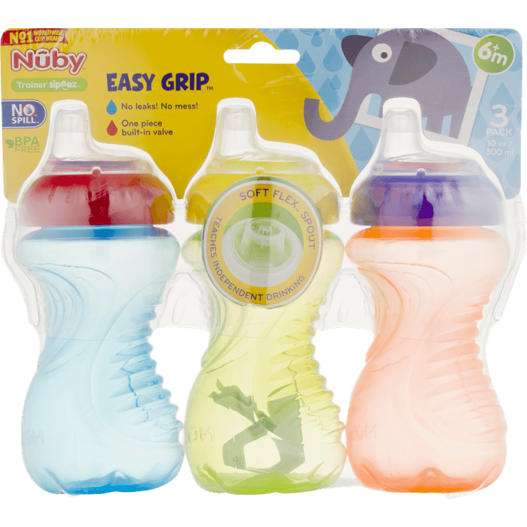 Nuby Active Sipeez Flex Straw Sippy Cup, 10oz, 3 Pack