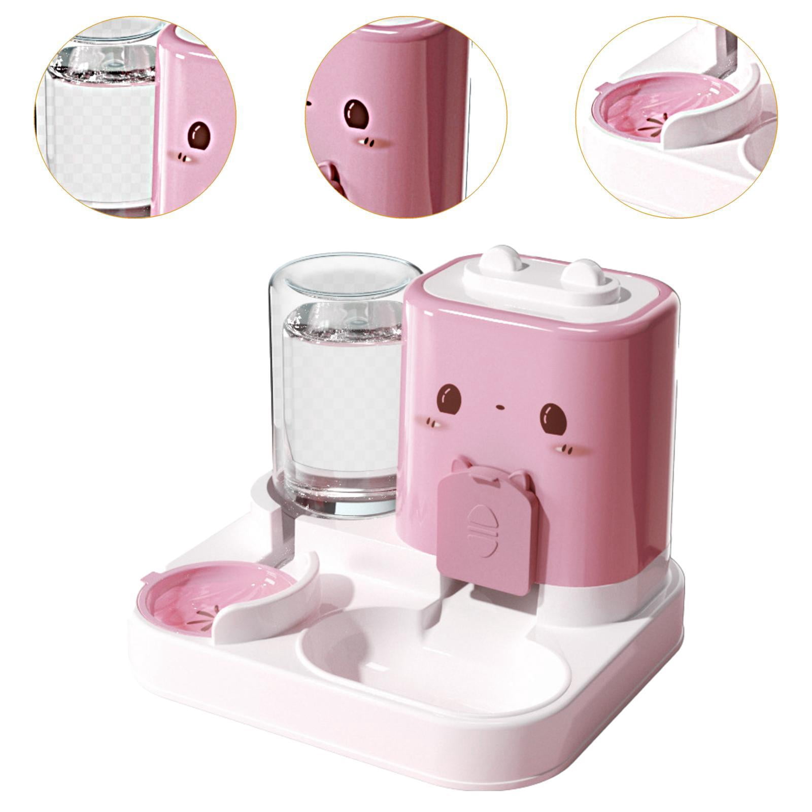 Serenable 2 in 1 Automatic Pet Feeder Cats Feeder Container Dog Bowl Feeding Station Compact Detachable Water Dispenser for Pink