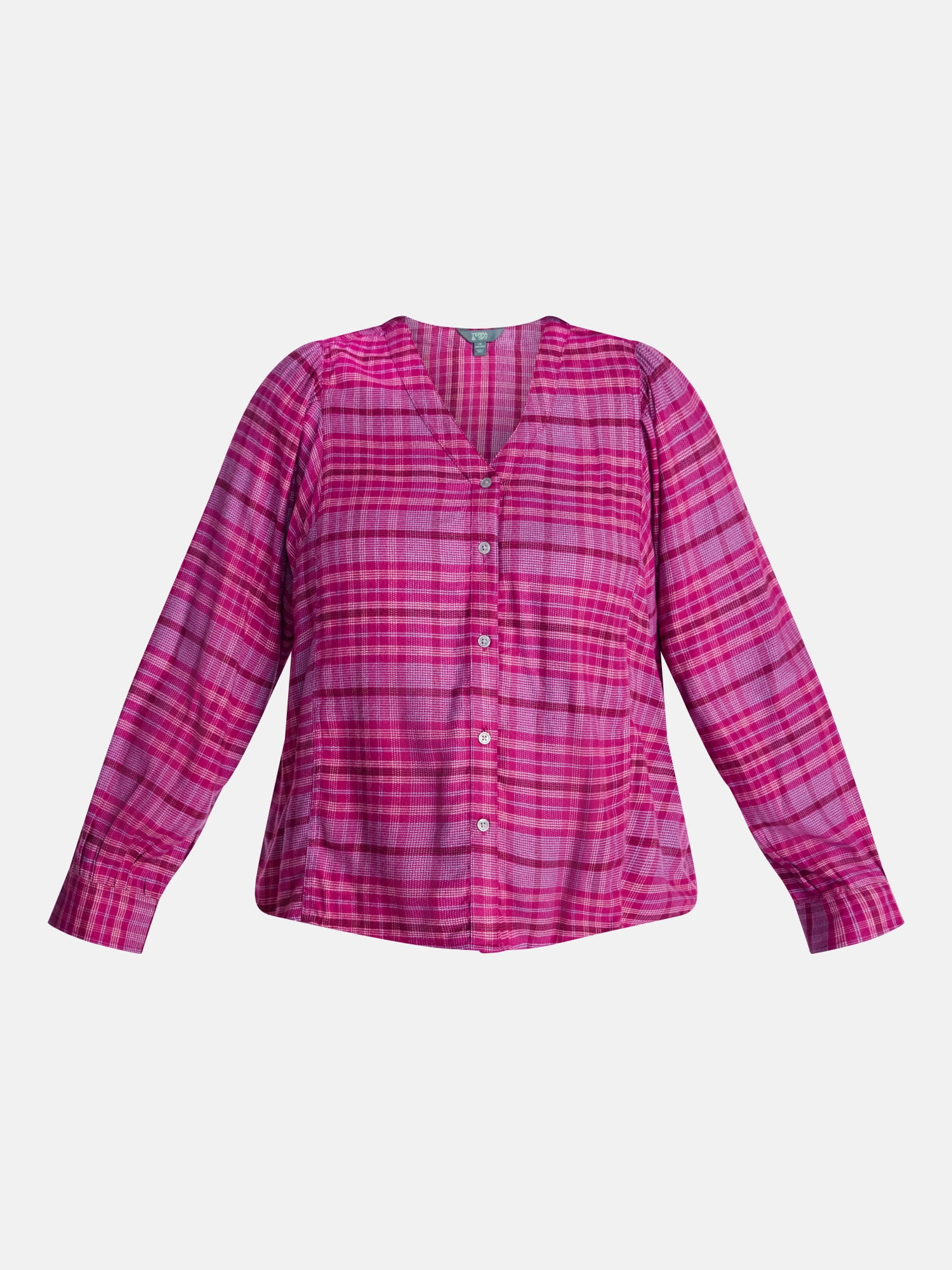 Terra & Sky Women's Plus Puff Sleeve Long Sleeve Woven Top, Sizes 0X- 5X