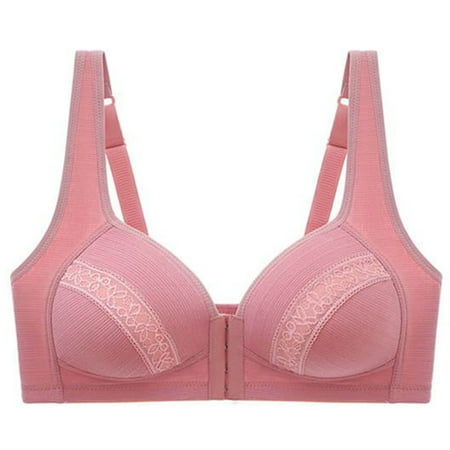 Tumotour Front Open Bras For Women Wirefree Button Closeure Bra Nursing Underwear Solid Color Breathable Gathering Glossy Push Up Without Steel Ring Comfy Soft Cotton Daily Underwear