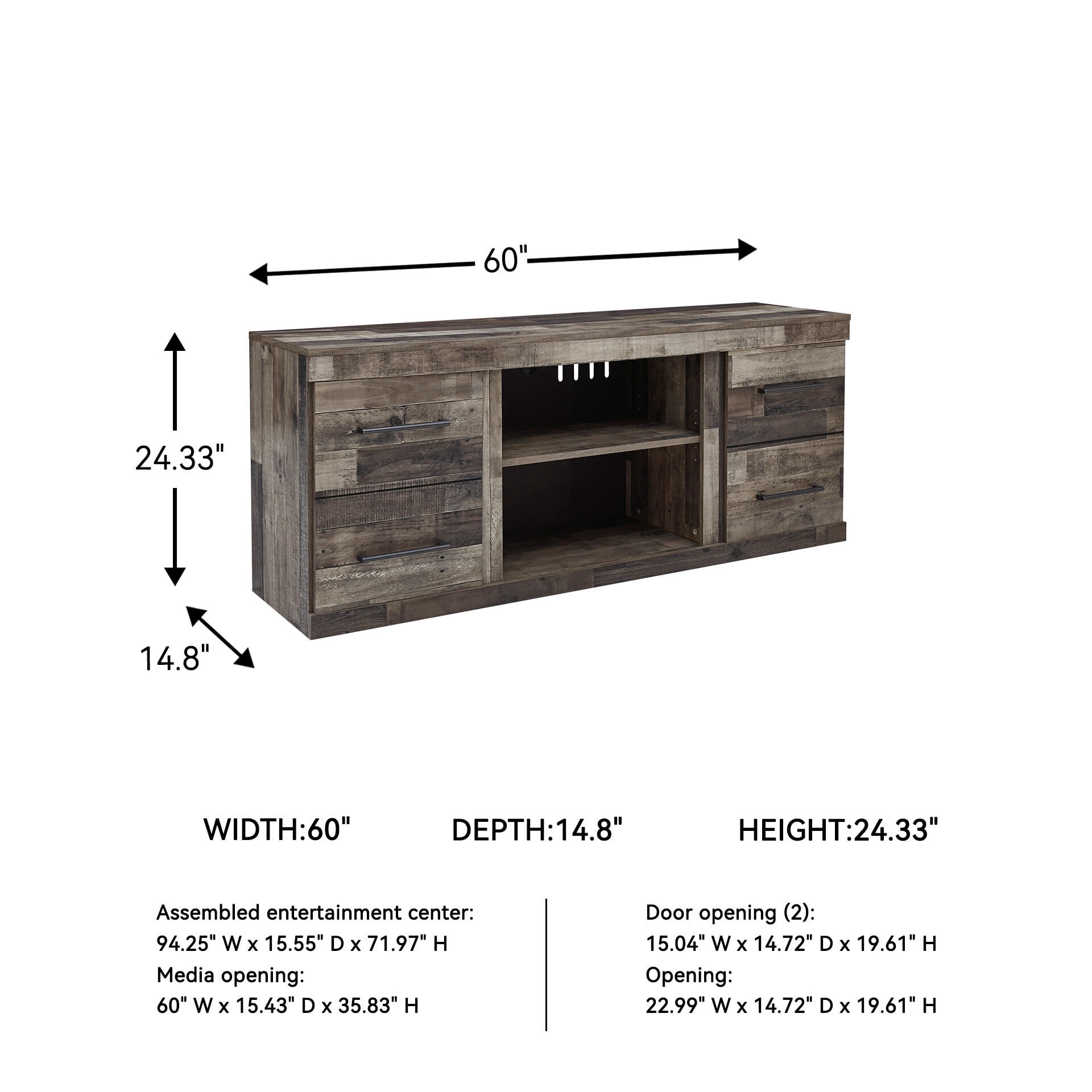 Signature Design by Ashley Derekson TV Stand with Fireplace Option, Multi Gray, Rustic Entertainment Center for TVs up to 65" with Storage