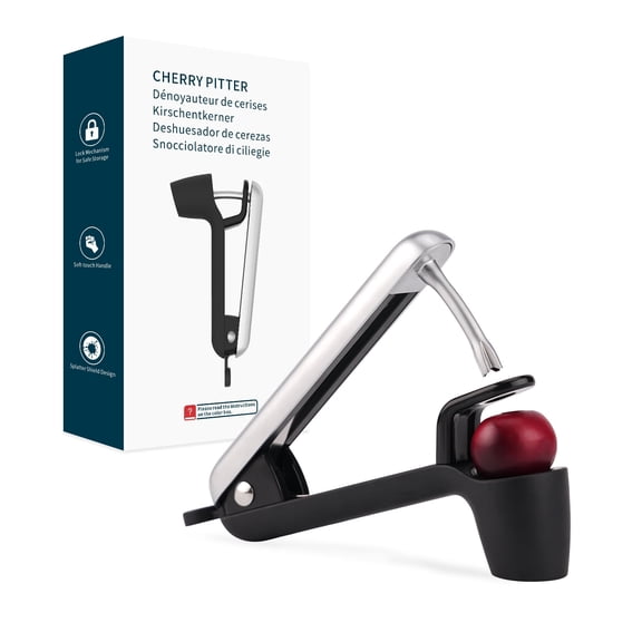 KITCHENDAO Cherry Pitter Tool, Larger Cross-Pitting Head, Cherry Core Remover with Safety Lock, Sturdy Zinc Alloy Handle, Dishwasher Safe(Black)