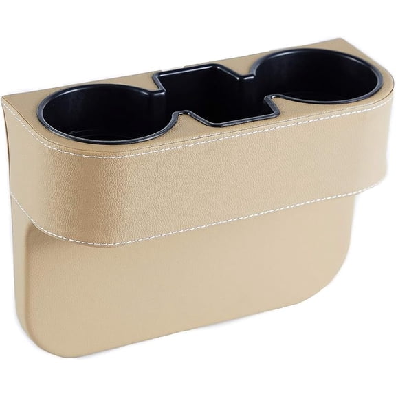 MYYZ Car Cup Holder Organizer Multifunctional PU Leather Gap Filler Phone Holder Coin Box Console Side Pocket Beige 1 Pack