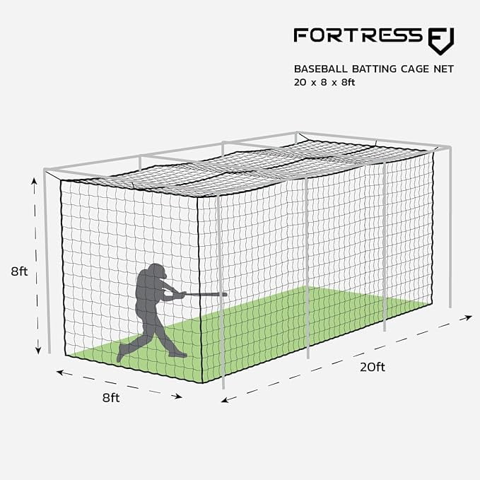 FORTRESS Baseball Batting Cage Nets | Heavy-Duty HDPP Fully Enclosed Baseball & Softball Cage Netting [14 Sizes & 3 Grade Options] – NET ONLY