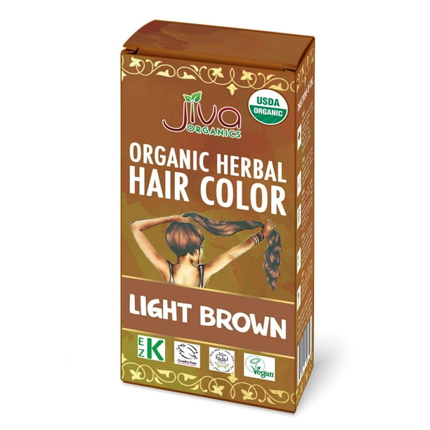 Tinte para el cabello marrón claro orgánico Jiva - Color de cabello herbario con canela y henna - Colorante para el cabello natural orgánico puro - Sin productos químicos Kosher Vegano sin cruel