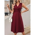 thumbnail image 5 of Womens Wrap V Neck Sleeveless Sundress Summer Flare Tank Dress Wine Red M, 5 of 8