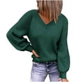 thumbnail image 1 of Fall Sweaters for Women V Neck Long Sleeve Solid Color Ribbed Pullover Sweaters Casual Loose Comfy Shirts Tunic Tops, 1 of 5
