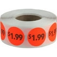 thumbnail image 1 of Fluorescent Red $1.99 Pricing Stickers | 0.75" Inch Round | 500 Pack, 1 of 1